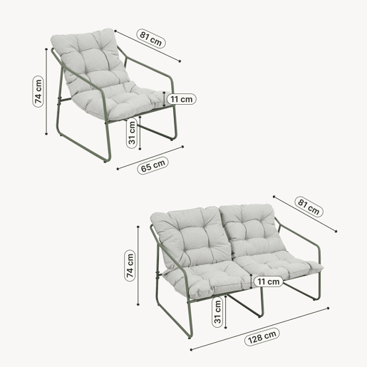 Conjunto de mobiliário de jardim Kivanta 5 pcs. aço verde claro bege en.casa Conjunto de mobiliário de jardim Kivanta 5 pcs. aço verde claro bege en.casa