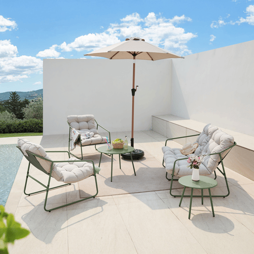 Conjunto de mobiliário de jardim Kivanta 5 pcs. aço verde claro bege en.casa Conjunto de mobiliário de jardim Kivanta 5 pcs. aço verde claro bege en.casa
