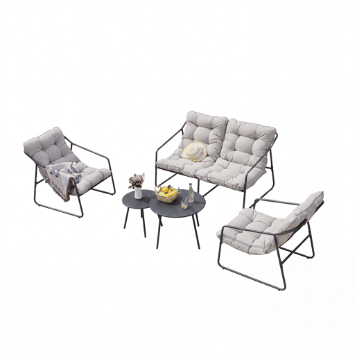 Conjunto de mobiliário de jardim Kivanta 5 pcs. aço Cinzento escuroBege en.casa