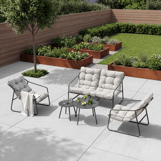 Conjunto de mobiliário de jardim Kivanta 5 pcs. aço Cinzento escuroBege en.casa
