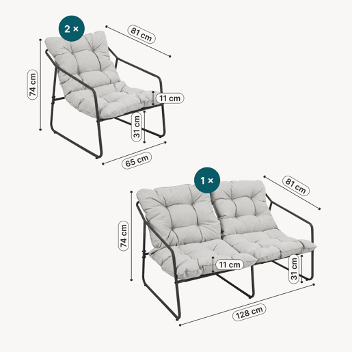 Conjunto de mobiliário de jardim Kivanta 5 pcs. aço Cinzento escuroBege en.casa