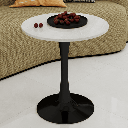 Mesa de centro 70 cm - estilo moderno de meados do século, tampo redondo em mármore - PretoBranco Mesa de centro 70 cm - estilo moderno de meados do século, tampo redondo em mármore - PretoBranco