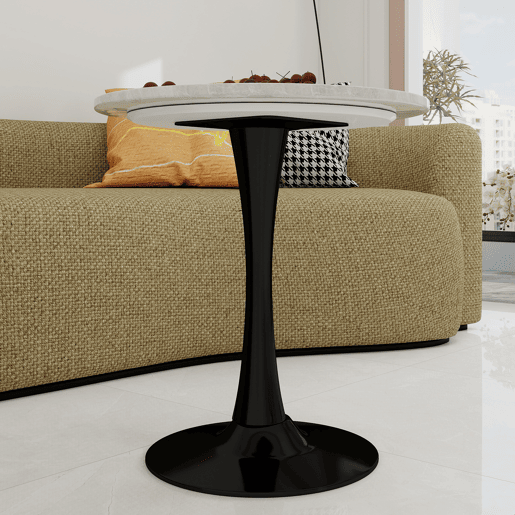 Mesa de centro 70 cm - estilo moderno de meados do século, tampo redondo em mármore - PretoBranco Mesa de centro 70 cm - estilo moderno de meados do século, tampo redondo em mármore - PretoBranco