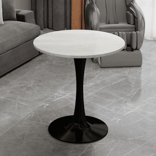 Mesa de centro 70 cm - estilo moderno de meados do século, tampo redondo em mármore - PretoBranco Mesa de centro 70 cm - estilo moderno de meados do século, tampo redondo em mármore - PretoBranco