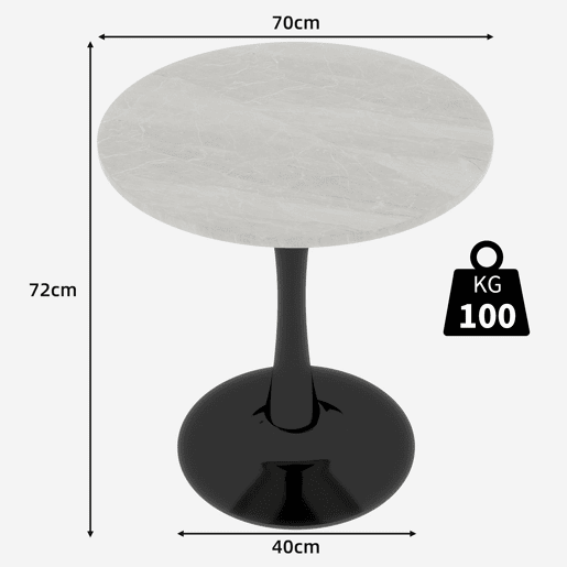 Mesa de centro 70 cm - estilo moderno de meados do século, tampo redondo em mármore - PretoBranco Mesa de centro 70 cm - estilo moderno de meados do século, tampo redondo em mármore - PretoBranco