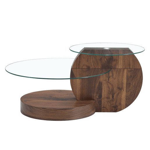 Mesa de centro moderna - design multicamadas, suporte em MDF - TransparenteNogueira Mesa de centro moderna - design multicamadas, suporte em MDF - TransparenteNogueira