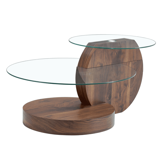 Mesa de centro moderna - design multicamadas, suporte em MDF - TransparenteNogueira Mesa de centro moderna - design multicamadas, suporte em MDF - TransparenteNogueira