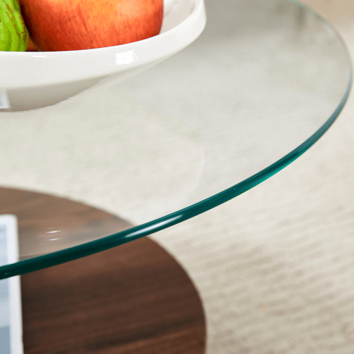 Mesa de centro moderna - design multicamadas, suporte em MDF - TransparenteNogueira Mesa de centro moderna - design multicamadas, suporte em MDF - TransparenteNogueira