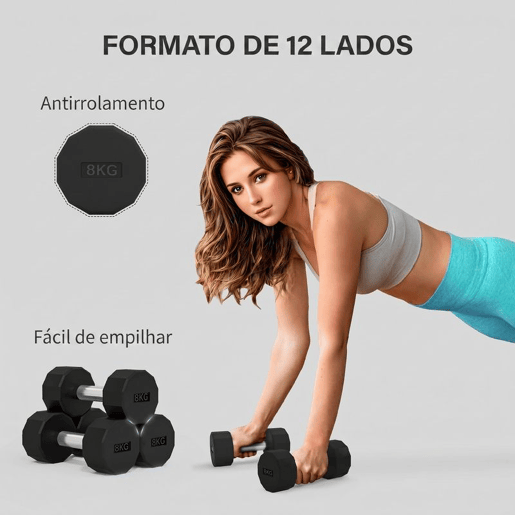 SPORTNOW Conjunto de Halteres Dodecagonais 2 x 8 kg em Metal Revestido a Borracha com Pegas Antiderrapantes para Treino em Casa, Ginásio e Escritório, Preto SPORTNOW Conjunto de Halteres Dodecagonais 2 x 8 kg em Metal Revestido a Borracha com Pegas Antiderrapantes para Treino em Casa, Ginásio e Escritório, Preto