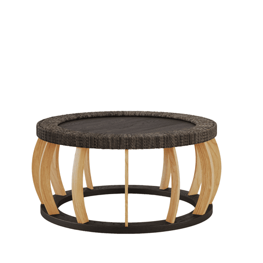 Mesa de centro redonda de 90 cm - rattan e madeira maciça, pernas curvas em estilo boho - preto e castanho Mesa de centro redonda de 90 cm - rattan e madeira maciça, pernas curvas em estilo boho - preto e castanho