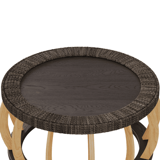 Mesa de centro redonda de 90 cm - rattan e madeira maciça, pernas curvas em estilo boho - preto e castanho Mesa de centro redonda de 90 cm - rattan e madeira maciça, pernas curvas em estilo boho - preto e castanho