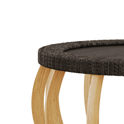 Mesa de centro redonda de 90 cm - rattan e madeira maciça, pernas curvas em estilo boho - preto e castanho Mesa de centro redonda de 90 cm - rattan e madeira maciça, pernas curvas em estilo boho - preto e castanho