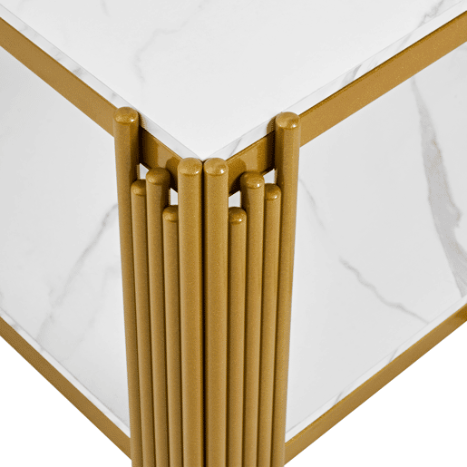 Mesa de centro 114 x 64 x 46 cm - retangular com pés de metal e tampo com efeito mármore, mobiliário moderno - branco e dourado Mesa de centro 114 x 64 x 46 cm - retangular com pés de metal e tampo com efeito mármore, mobiliário moderno - branco e dourado
