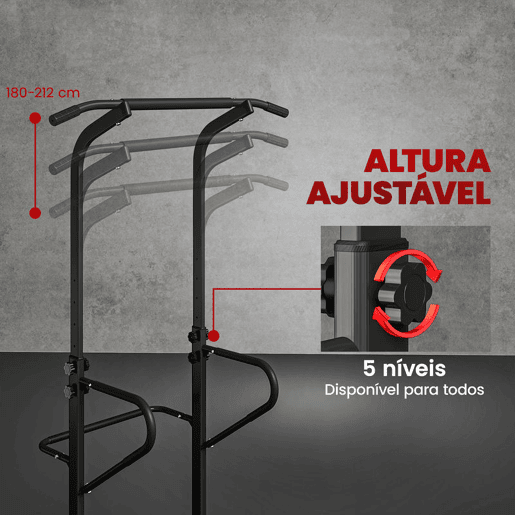 HOMCOM Barra de Exercícios com Altura Regulável 180-212 cm, Estação de Fundos Resistente para Ginásio em Casa, Máquina Multifuncional, para Treino de Força, Suporta até 120 kg