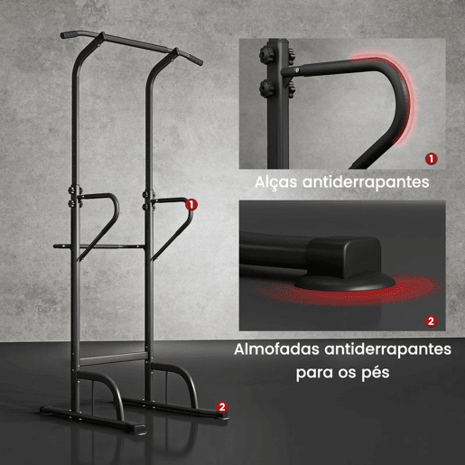 HOMCOM Barra de Exercícios com Altura Regulável 180-212 cm, Estação de Fundos Resistente para Ginásio em Casa, Máquina Multifuncional, para Treino de Força, Suporta até 120 kg