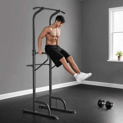 HOMCOM Barra de Exercícios com Altura Regulável 180-212 cm, Estação de Fundos Resistente para Ginásio em Casa, Máquina Multifuncional, para Treino de Força, Suporta até 120 kg