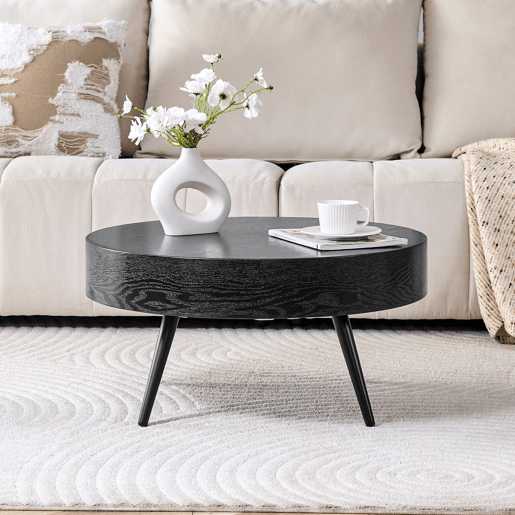Mesa de café redonda 70 cm - Design minimalista, pernas de metal - Preto Mesa de café redonda 70 cm - Design minimalista, pernas de metal - Preto