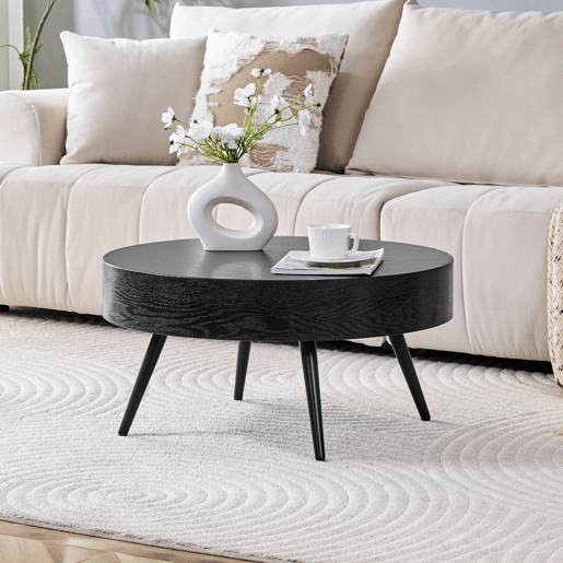 Mesa de café redonda 70 cm - Design minimalista, pernas de metal - Preto Mesa de café redonda 70 cm - Design minimalista, pernas de metal - Preto