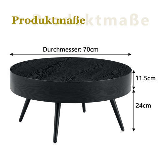 Mesa de café redonda 70 cm - Design minimalista, pernas de metal - Preto Mesa de café redonda 70 cm - Design minimalista, pernas de metal - Preto