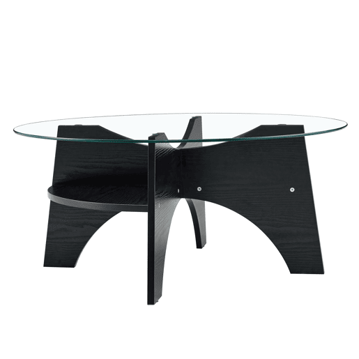 Mesa auxiliar redonda Ø80 cm - design multifuncional, vidro temperado, pernas em MDF preto Mesa auxiliar redonda Ø80 cm - design multifuncional, vidro temperado, pernas em MDF preto