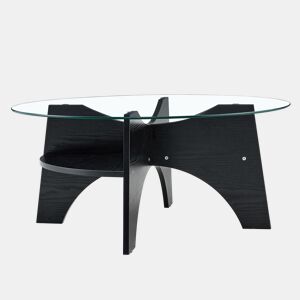 Mesa auxiliar redonda Ø80 cm - design multifuncional, vidro temperado, pernas em MDF preto