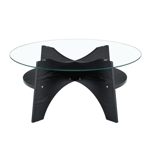 Mesa auxiliar redonda Ø80 cm - design multifuncional, vidro temperado, pernas em MDF preto Mesa auxiliar redonda Ø80 cm - design multifuncional, vidro temperado, pernas em MDF preto