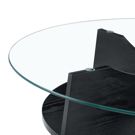 Mesa auxiliar redonda Ø80 cm - design multifuncional, vidro temperado, pernas em MDF preto Mesa auxiliar redonda Ø80 cm - design multifuncional, vidro temperado, pernas em MDF preto