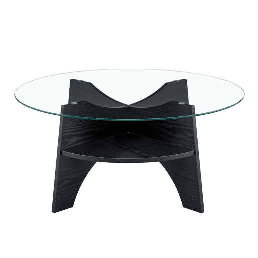 Mesa auxiliar redonda Ø80 cm - design multifuncional, vidro temperado, pernas em MDF preto Mesa auxiliar redonda Ø80 cm - design multifuncional, vidro temperado, pernas em MDF preto