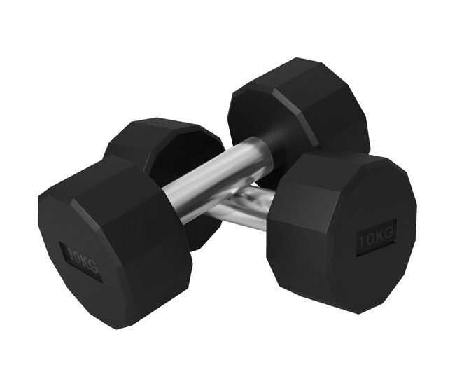 Sportnow juego de mancuernas dodecagonales, 2 x 10 kg, de metal, recubiertas de goma, juego de pesas con agarres antideslizantes para entrenamiento en