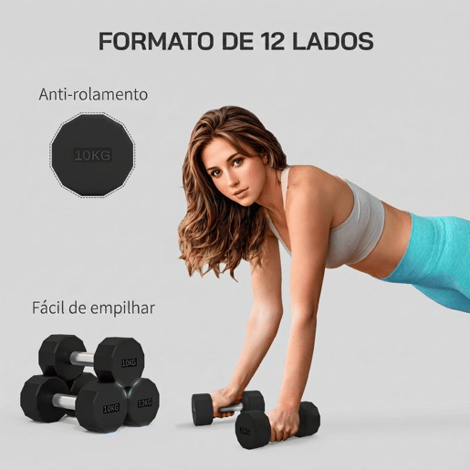 SPORTNOW Conjunto de Halteres Dodecagonais 2 x 10 kg em Metal com Revestimento em Borracha e Pegas Antiderrapantes Preto SPORTNOW Conjunto de Halteres Dodecagonais 2 x 10 kg em Metal com Revestimento em Borracha e Pegas Antiderrapantes Preto
