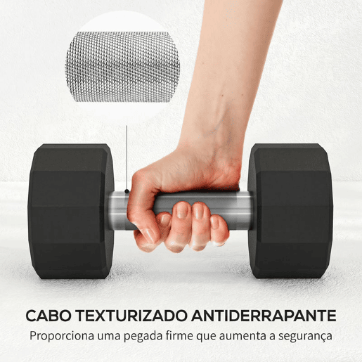 SPORTNOW Conjunto de Halteres Dodecagonais 2 x 10 kg em Metal com Revestimento em Borracha e Pegas Antiderrapantes Preto SPORTNOW Conjunto de Halteres Dodecagonais 2 x 10 kg em Metal com Revestimento em Borracha e Pegas Antiderrapantes Preto