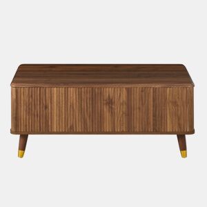Mesa de centro elevável - estilo retro moderno, tampo elevável, estrutura ondulada, grande capacidade de arrumação, pés em madeira, multifuncional - Nogueira