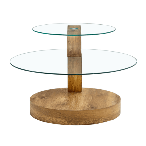 Mesa de centro de vidro temperado - design minimalista e camadas - MDF com textura de madeira - Transparente+Madeira Mesa de centro de vidro temperado - design minimalista e camadas - MDF com textura de madeira - Transparente+Madeira