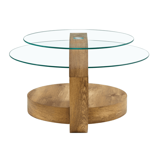 Mesa de centro de vidro temperado - design minimalista e camadas - MDF com textura de madeira - Transparente+Madeira Mesa de centro de vidro temperado - design minimalista e camadas - MDF com textura de madeira - Transparente+Madeira