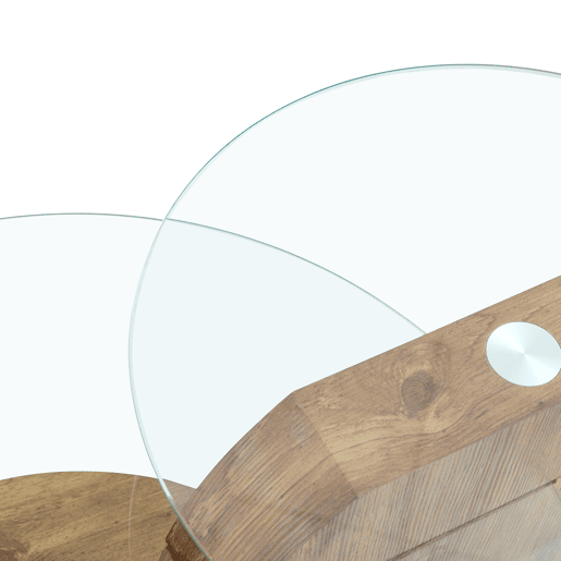 Mesa de centro de vidro temperado - design minimalista e camadas - MDF com textura de madeira - Transparente+Madeira Mesa de centro de vidro temperado - design minimalista e camadas - MDF com textura de madeira - Transparente+Madeira