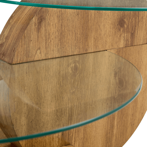 Mesa de centro de vidro temperado - design minimalista e camadas - MDF com textura de madeira - Transparente+Madeira Mesa de centro de vidro temperado - design minimalista e camadas - MDF com textura de madeira - Transparente+Madeira