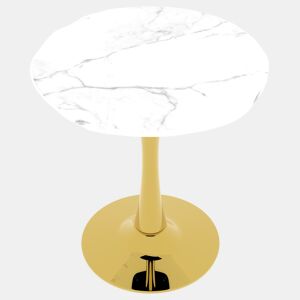 Mesa de centro 70 cm - estilo mid-century, mármore redondo, para 2-4 pessoas - douradobranco