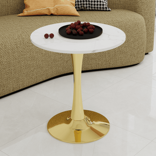 Mesa de centro 70 cm - estilo mid-century, mármore redondo, para 2-4 pessoas - douradobranco Mesa de centro 70 cm - estilo mid-century, mármore redondo, para 2-4 pessoas - douradobranco