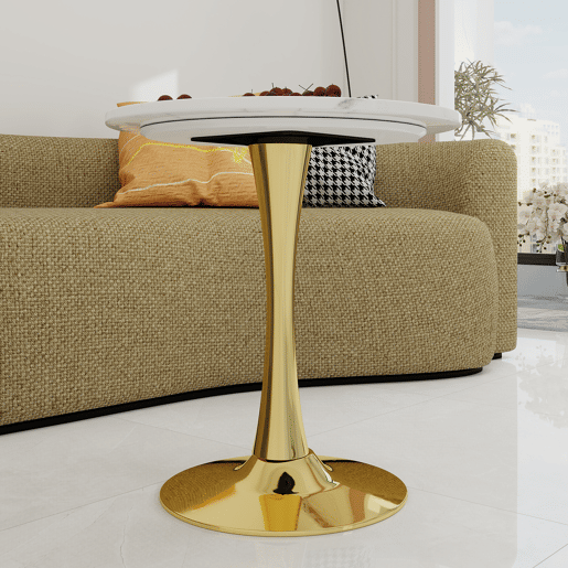 Mesa de centro 70 cm - estilo mid-century, mármore redondo, para 2-4 pessoas - douradobranco Mesa de centro 70 cm - estilo mid-century, mármore redondo, para 2-4 pessoas - douradobranco