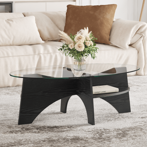 Mesa auxiliar oval 105x60 cm - design multifuncional, estrutura em MDF preto - Preto Mesa auxiliar oval 105x60 cm - design multifuncional, estrutura em MDF preto - Preto
