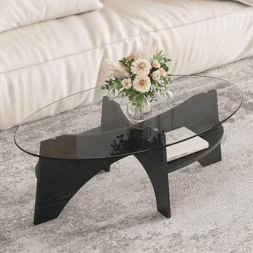 Mesa auxiliar oval 105x60 cm - design multifuncional, estrutura em MDF preto - Preto Mesa auxiliar oval 105x60 cm - design multifuncional, estrutura em MDF preto - Preto