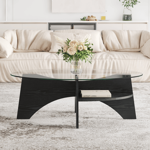 Mesa auxiliar oval 105x60 cm - design multifuncional, estrutura em MDF preto - Preto Mesa auxiliar oval 105x60 cm - design multifuncional, estrutura em MDF preto - Preto