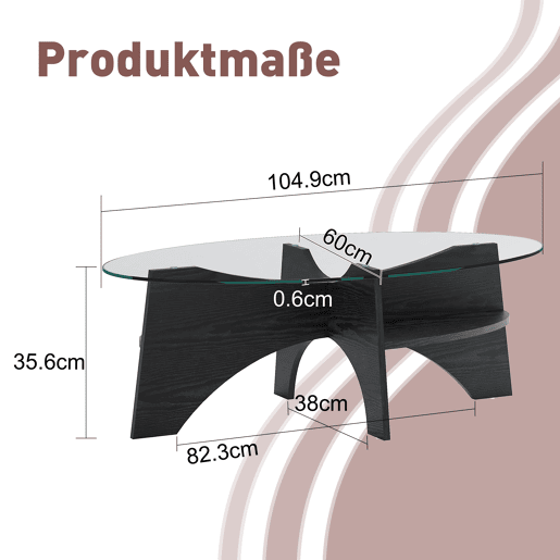 Mesa auxiliar oval 105x60 cm - design multifuncional, estrutura em MDF preto - Preto Mesa auxiliar oval 105x60 cm - design multifuncional, estrutura em MDF preto - Preto