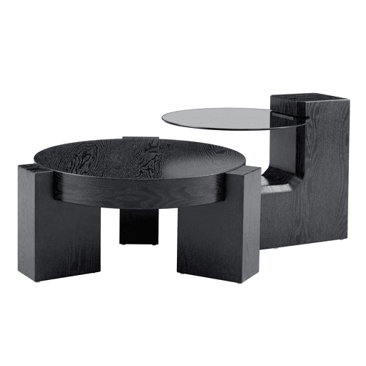 Conjunto de mesas de centro separáveis - tampo em vidro cinzento transparente, estrutura em MDF com efeito de madeira preta, design modular flexĂvel - preto Conjunto de mesas de centro separáveis - tampo em vidro cinzento transparente, estrutura em MDF com efeito de madeira preta, design modular flexĂvel - preto