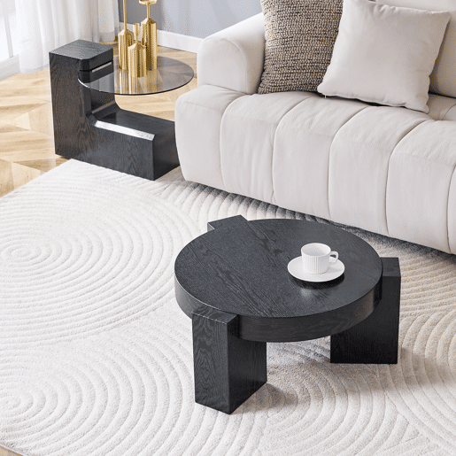 Conjunto de mesas de centro separáveis - tampo em vidro cinzento transparente, estrutura em MDF com efeito de madeira preta, design modular flexĂvel - preto Conjunto de mesas de centro separáveis - tampo em vidro cinzento transparente, estrutura em MDF com efeito de madeira preta, design modular flexĂvel - preto