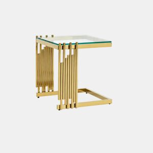 Mesa auxiliar de 41 cm - Quadrada, vidro temperado transparente, estrutura em aço inoxidável dourado - Cor dourada e transparente