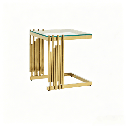 Mesa auxiliar de 41 cm - Quadrada, vidro temperado transparente, estrutura em aço inoxidável dourado - Cor dourada e transparente Mesa auxiliar de 41 cm - Quadrada, vidro temperado transparente, estrutura em aço inoxidável dourado - Cor dourada e transparente