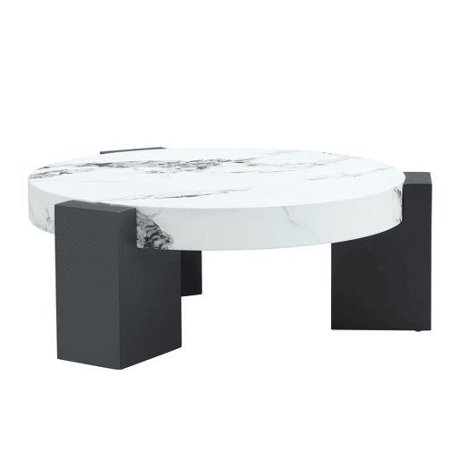 Mesa auxiliar redonda - 2 níveis, vidro cinzento e MDF preto, tampo com efeito mármore - Branco+Preto Mesa auxiliar redonda - 2 níveis, vidro cinzento e MDF preto, tampo com efeito mármore - Branco+Preto