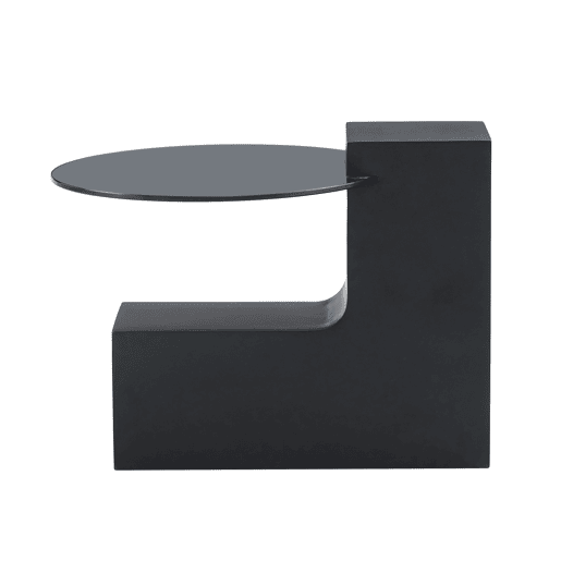 Mesa auxiliar redonda - 2 níveis, vidro cinzento e MDF preto, tampo com efeito mármore - Branco+Preto Mesa auxiliar redonda - 2 níveis, vidro cinzento e MDF preto, tampo com efeito mármore - Branco+Preto