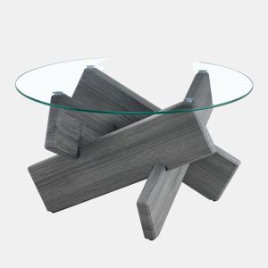 Mesa de centro redonda 79 cm - pernas cruzadas cinza, vidro temperado - CinzaTransparente